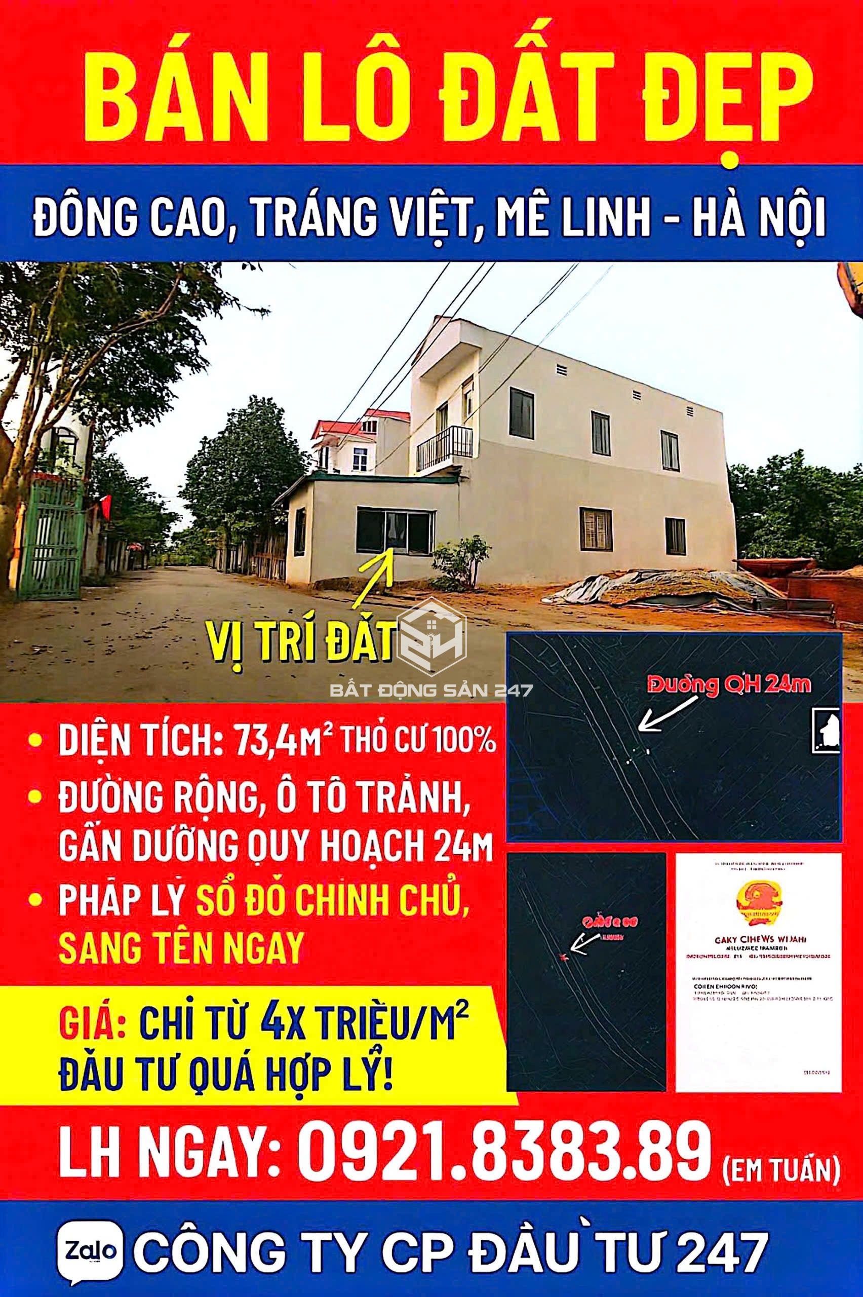 ⭐️ CHÍNH CHỦ GỬI BÁN ĐẤT THỔ CƯ 73m² ĐÔNG CAO, XÃ TRÁNG VIỆT, MÊ LINH (XÃ MÊ LINH))