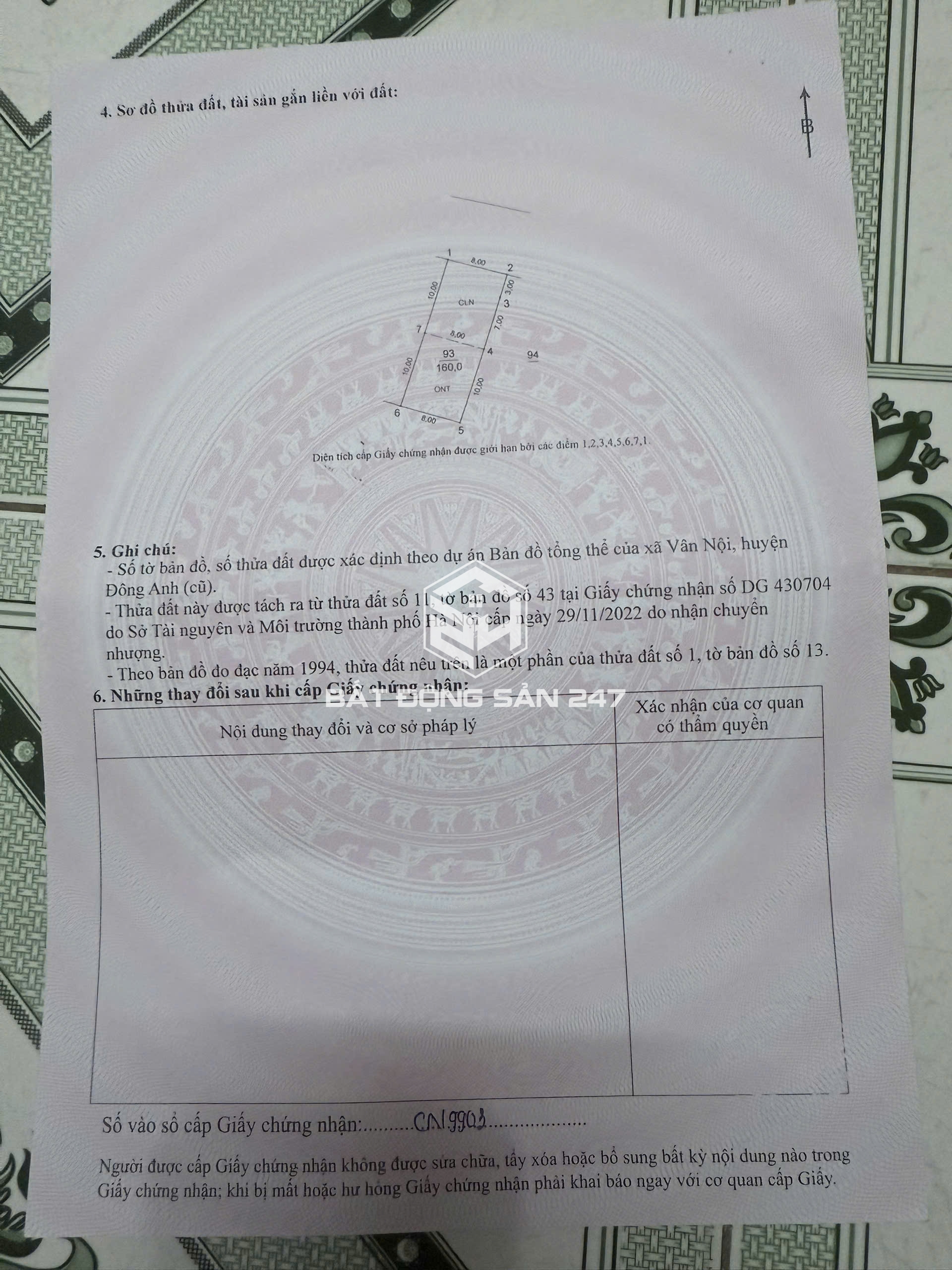 160 Bìa làng Thố Bảo - Vân Nội, siêu hiếm, sau tách đôi được - Giá 115 tr
