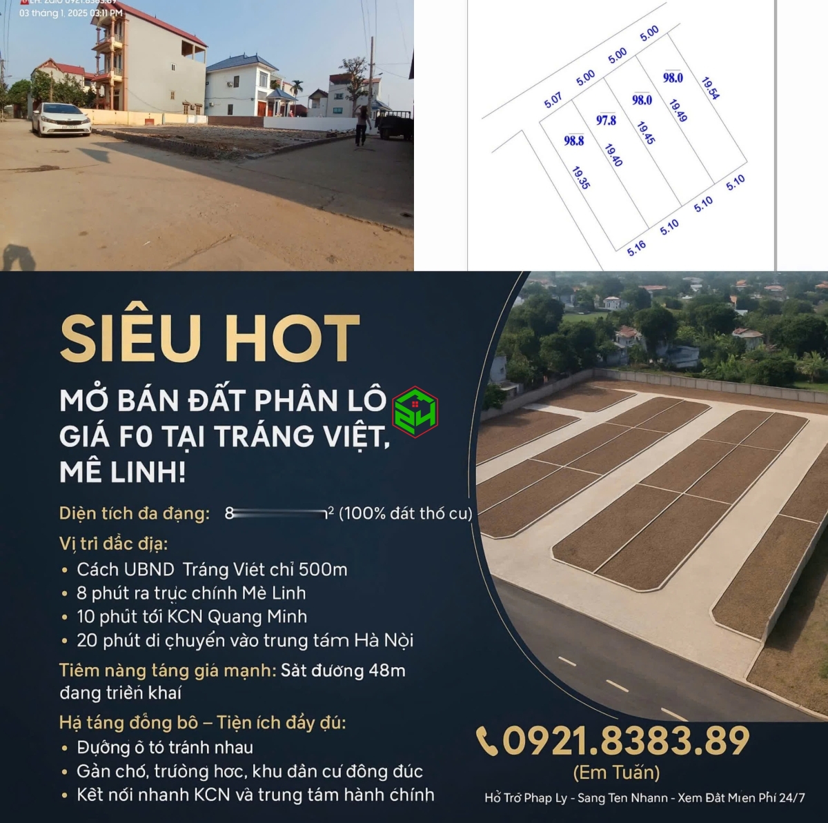 MỞ BÁN ĐẤT PHÂN LÔ GIÁ F0 – TRÁNG VIỆT, MÊ LINH – GIÁ GỐC CHỦ ĐẦU TƯ